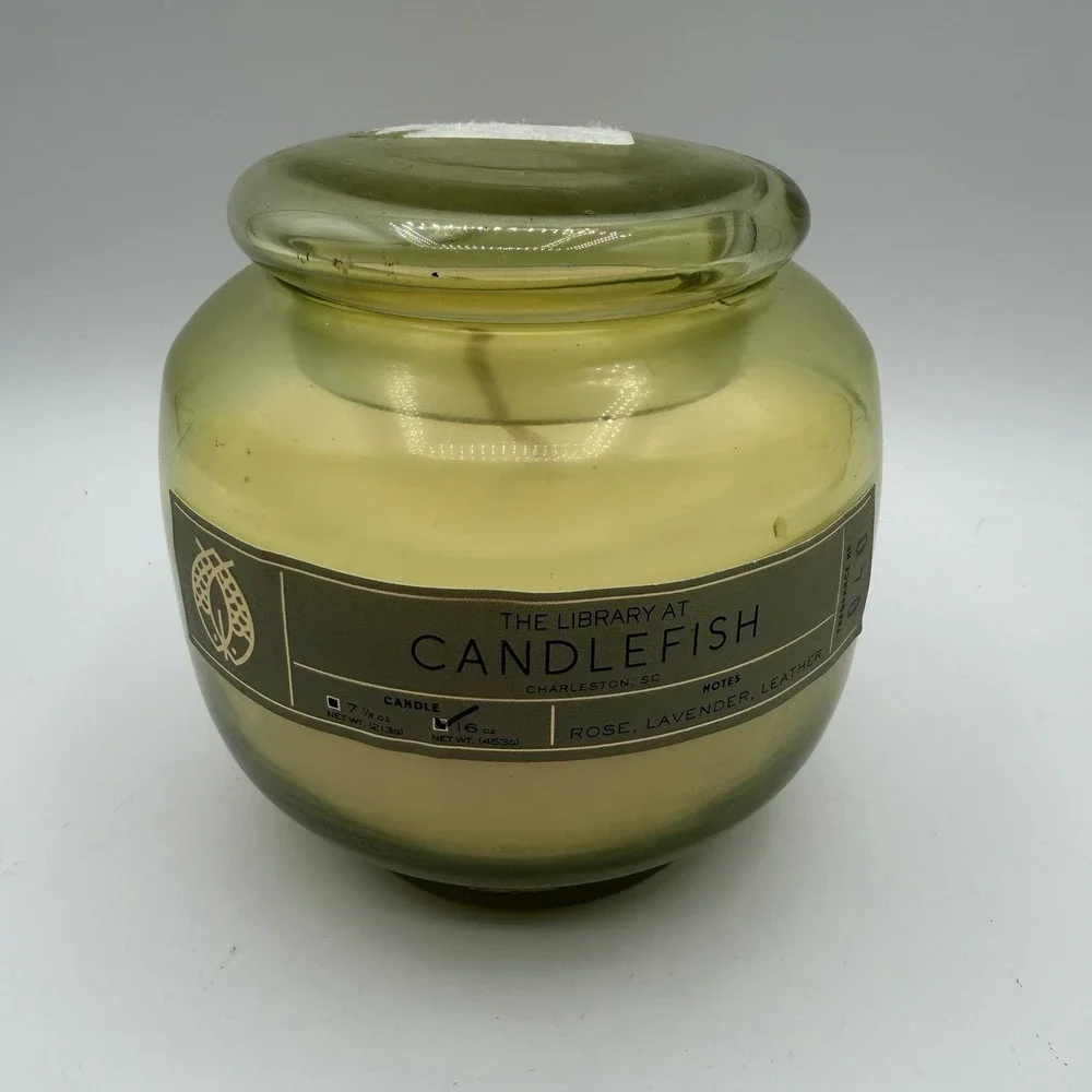 The Library at CANDLEFISH Wax Candle Charleston SC #040 Rose Leather Lavender